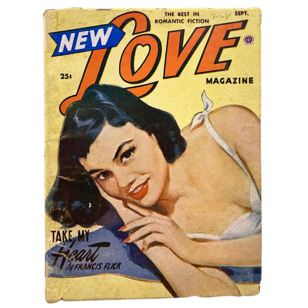 Cover of VTG New Love Magazine September 1951, Volume 30, Issue 1, titled 'Take My Heart', featuring a woman with dark hair and red lips.