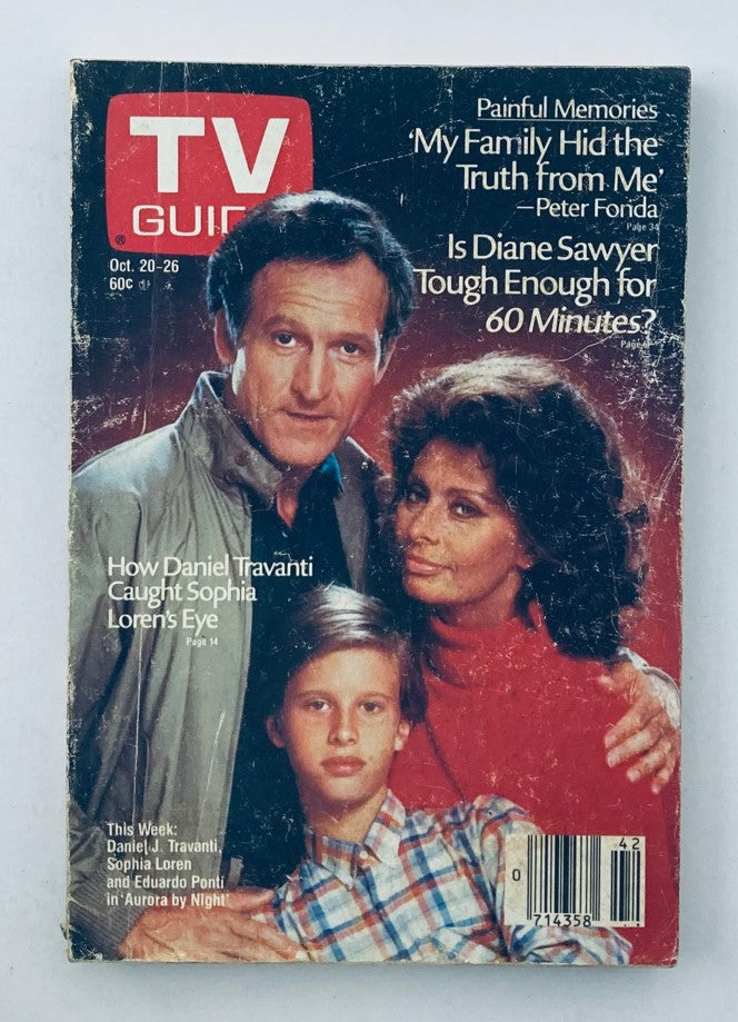 TV Guide Magazine cover from October 20, 1984 featuring Sophia Loren, Daniel Travanti, and a young boy, highlighting TV listings and celebrity features.