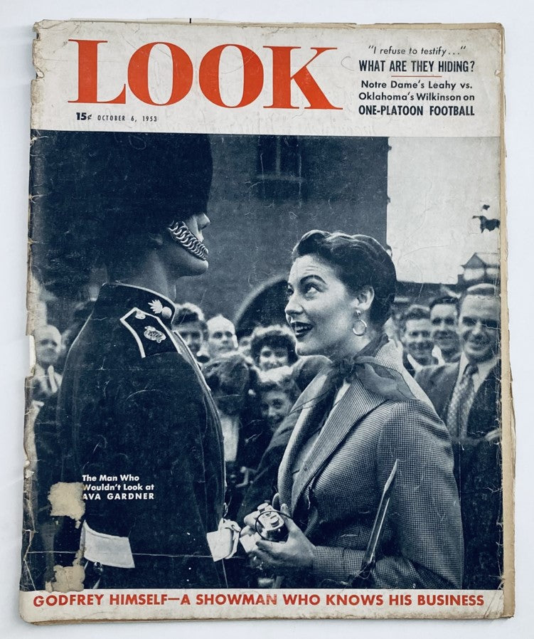 Cover of VTG Look Magazine October 6 1953 Vol 17 No. 20 featuring Ava Gardner, showcasing mid-century glamour and style.