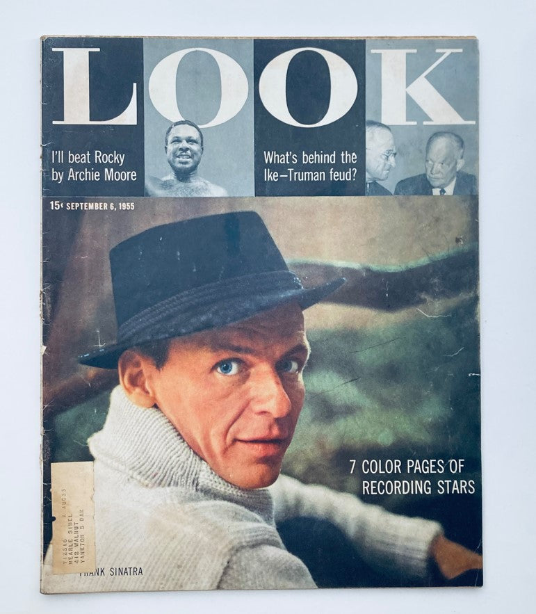 Cover of VTG Look Magazine September 6 1955 Vol 19 No. 18 featuring Frank Sinatra and discussions on the Ike-Truman feud.