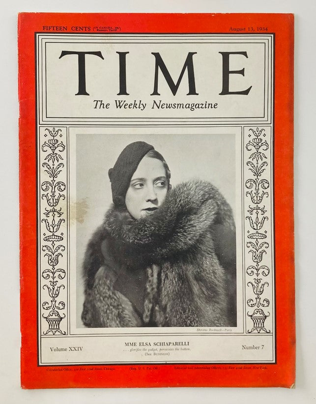 Time Magazine August 13 1934 Vol 24 No. 7 MME Elsa Schiaparelli