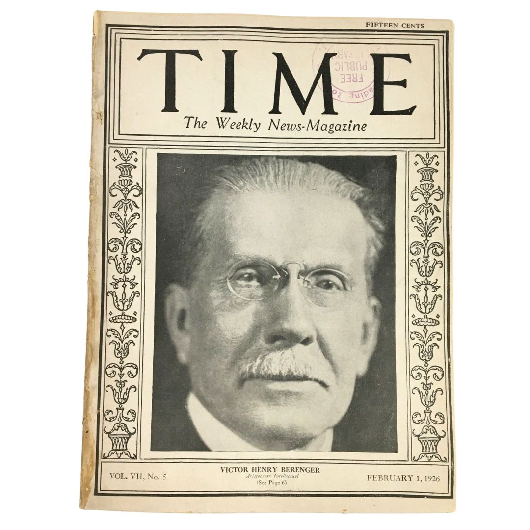 Time Magazine February 1 1926 Vol. VII No. 5 Victor Henry Berenger