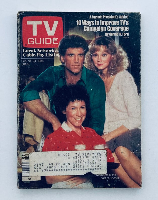 TV Guide Magazine February 18, 1984 featuring the cast of Cheers on the cover, showcasing vintage television history.