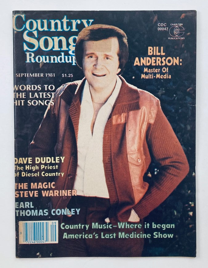 Vintage Country Song Roundup Magazine from September 1981 featuring Bill Anderson on the cover, showcasing insights into classic country music, articles, and interviews.