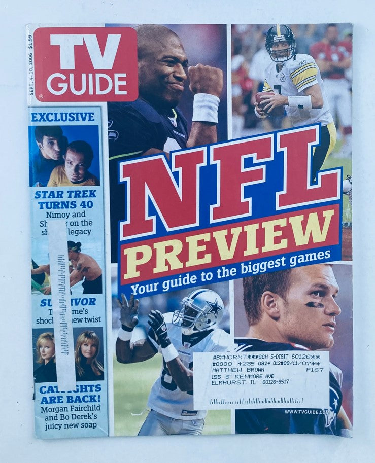 TV Guide Magazine September 4 2006, featuring NFL Preview and highlighting major football games. Vintage magazine cover design with prominent graphics.