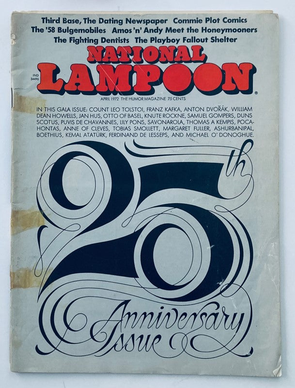 Cover of Vintage National Lampoon Magazine April 1972 featuring The Fighting Dentists, a 95th Anniversary issue of the humor magazine, with colorful typography and details of contributing artists.