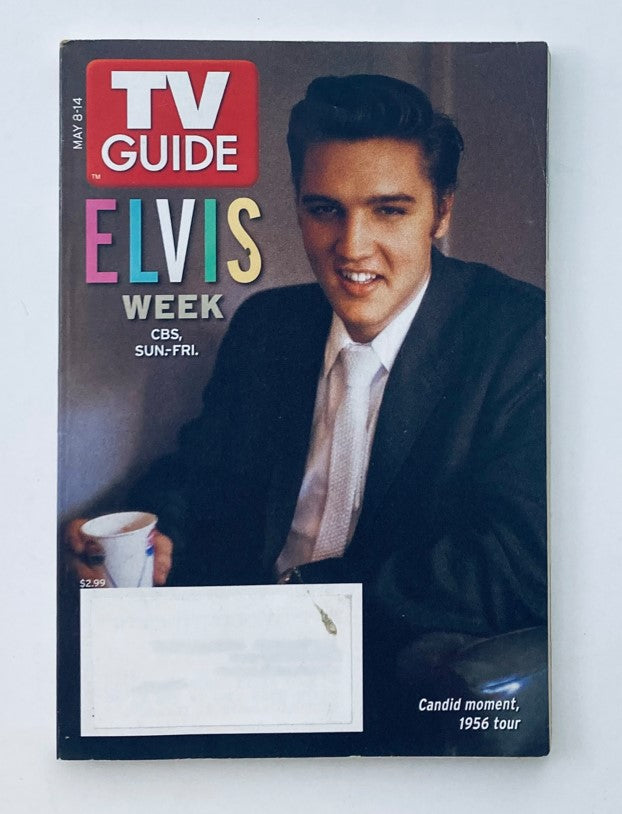 TV Guide Magazine cover from May 8, 2005 featuring Elvis Presley during Elvis Week, highlighting a candid moment from his 1956 tour.