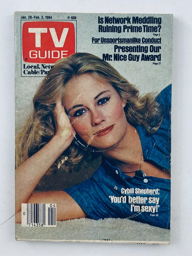 Cover of TV Guide Magazine dated January 28, 1984 featuring Cybill Shepherd, showcasing vintage television culture and iconic 1980s trends.