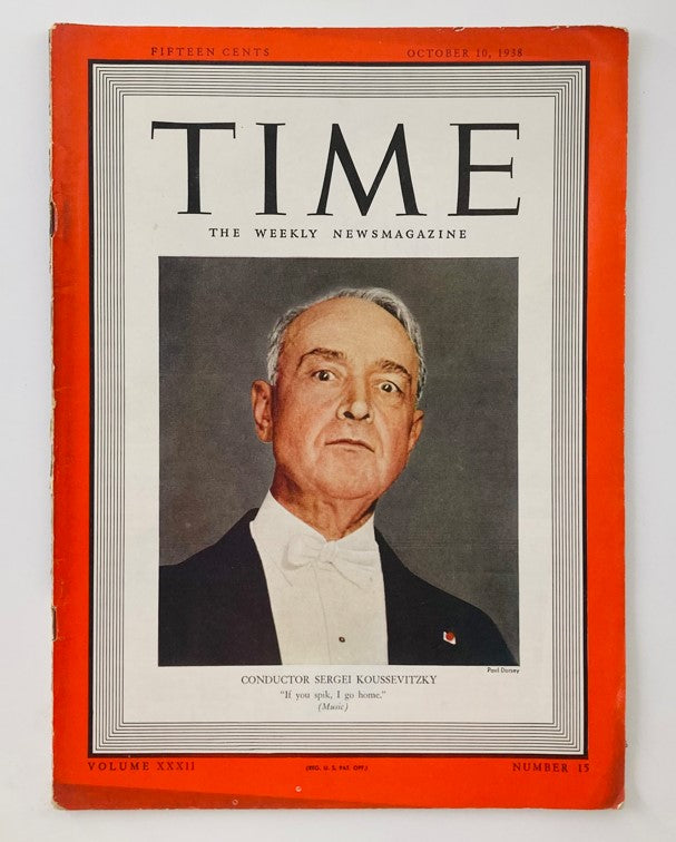 Vintage Time Magazine October 10 1938 Vol 32 No. 15 Conductor Sergei Koussevitzky