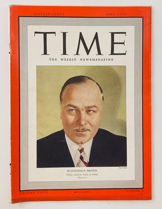 Vintage Time Magazine April 3 1939 Vol 32 No. 14 Businessman Lewis H. Brown