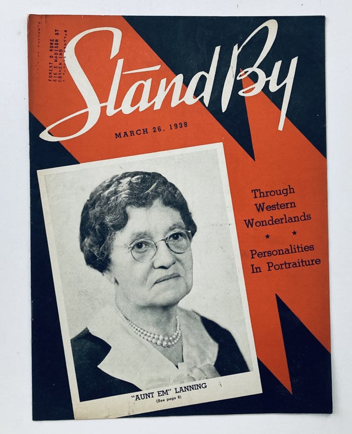 VTG Stand By Magazine March 26 1938 cover featuring Aunt Em Lanning with a black and red design, showcasing the theme 'Through Western Wonderlands'.