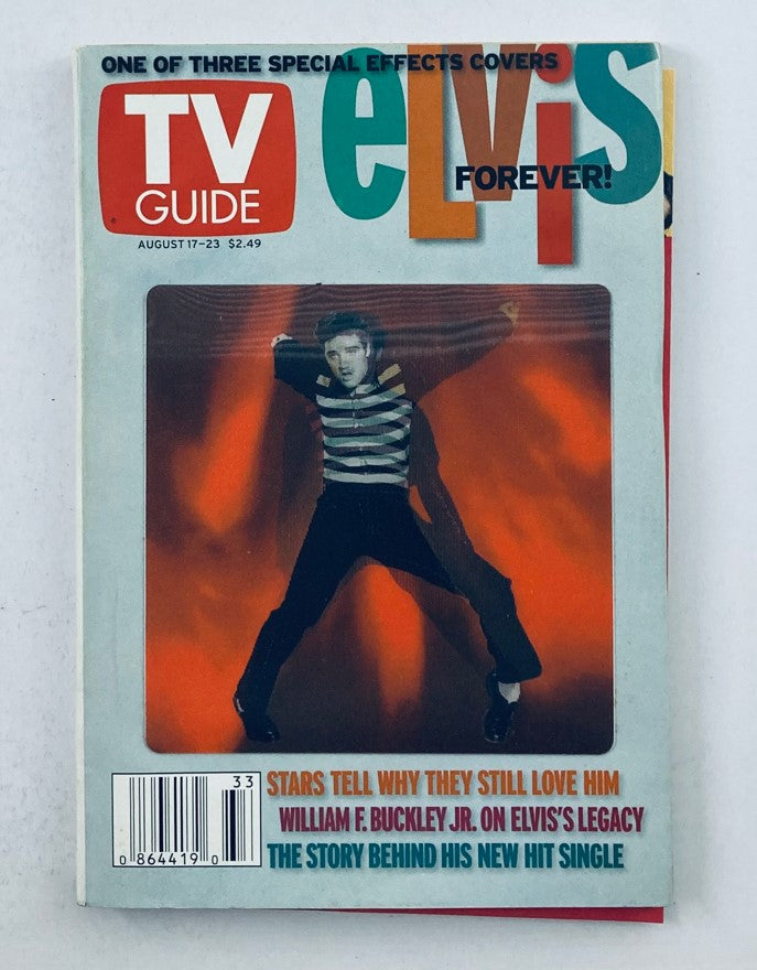TV Guide Magazine August 17 2002 featuring Elvis Presley on the cover, showcasing the iconic artist in a classic pose with vibrant colors, a collectible item for fans of Elvis and television history.