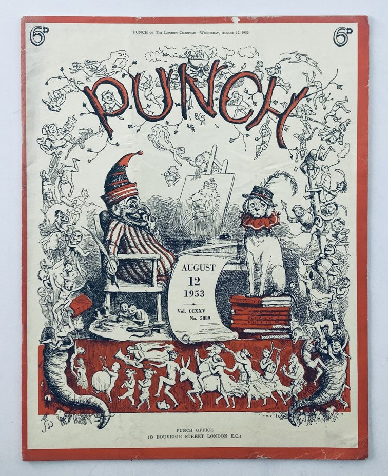 Cover of VTG Punch Magazine August 12 1953, Vol 225 No 5889 featuring whimsical illustrations and humorous character graphics in a vintage style.