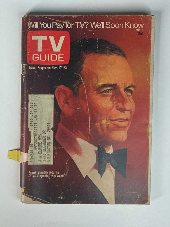 TV Guide Magazine November 17 1973 issue #1077 featuring Frank Sinatra on the cover with a portrait, showcasing vintage magazine design from the early 1970s.