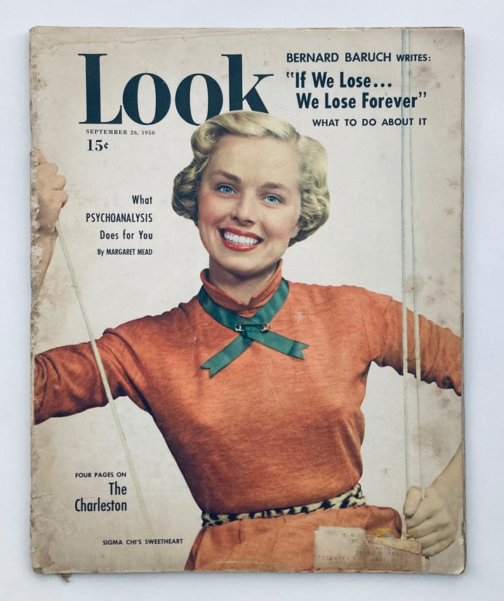 VTG Look Magazine September 26 1950 cover featuring Dorothy Grover, smiling, in a red sweater, highlighting The Charleston dance.