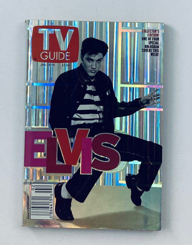 TV Guide Magazine January 13 2001 featuring Elvis Presley on the cover, showcasing a holographic design. This issue is a collector's edition, capturing a moment in television history.