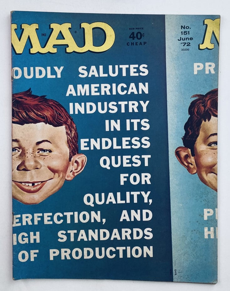 Mad Magazine June 1972 No. 151 featuring the cover art with humorous imagery and bold text, titled 'Carnival Knowledge,' characteristic of its iconic satire and vintage comic style.