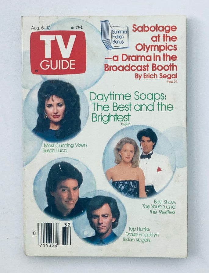 TV Guide Magazine cover from August 6, 1988 featuring Susan Lucci with the title 'Most Cunning Vixen'. The magazine highlights daytime soaps and includes summaries of popular shows. The price listed is 75 cents.