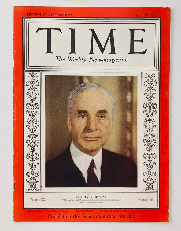 Time Magazine April 17 1933 Secretary of State Cordell Hull Hitler Raids Jews