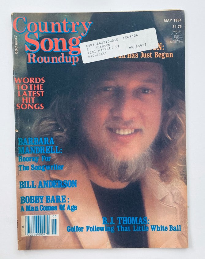 Cover of the Country Song Roundup Magazine, May 1984 edition featuring B.J. Thomas and highlighting his song 'Little White Ball', along with features on other notable country artists.