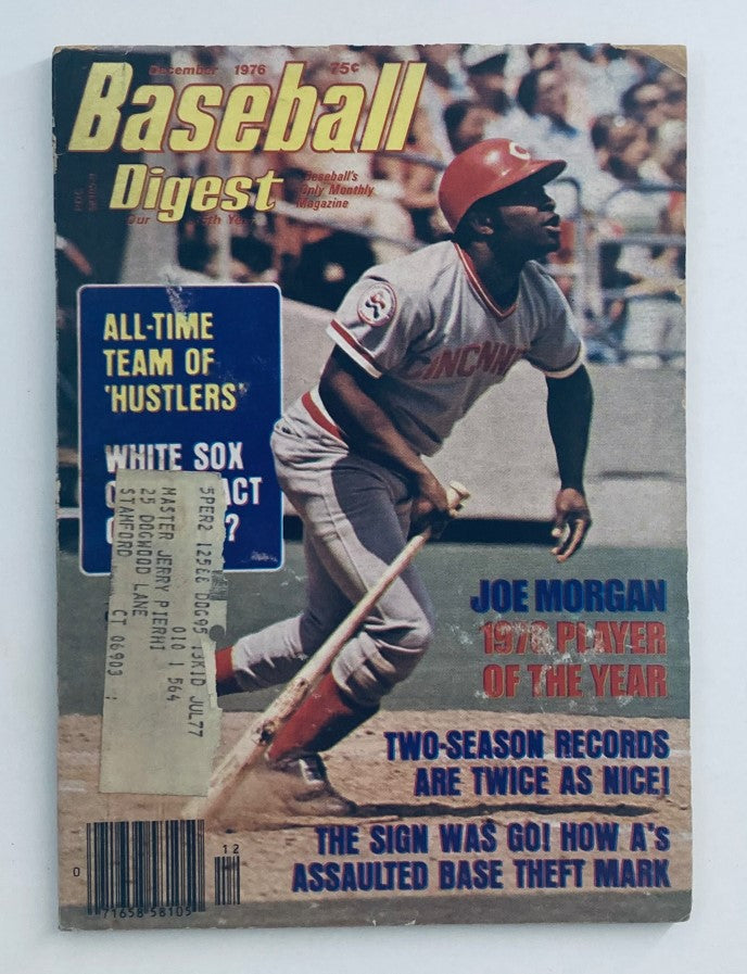 Cover of VTG Baseball Digest Magazine December 1976 Vol 35 No. 12 featuring Joe Morgan, highlighting his title as 1976 Player of the Year with vibrant graphics and baseball action.