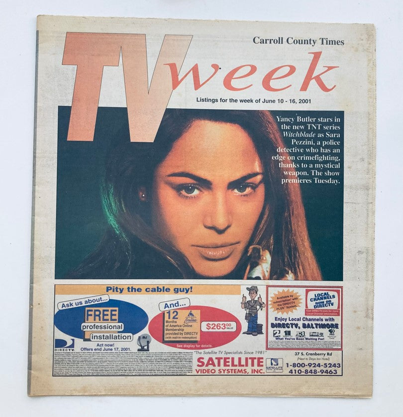 TV Week Magazine June 10 2001 featuring Yancy Butler as Sara Pezzini on the cover, showcasing her striking portrayal and the magazine's vintage design.