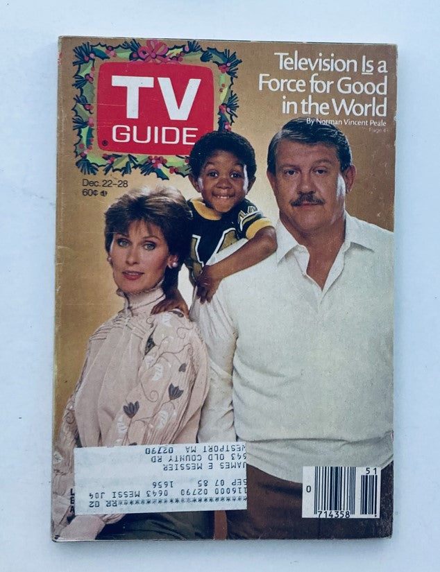 TV Guide Magazine December 22 1984 featuring Susan Clark, Alex Karras, and a young boy, highlighting the theme 'Television Is a Force for Good in the World'. The cover showcases nostalgic television history.