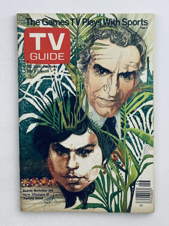 TV Guide Magazine July 1 1978 #1318 featuring Herve Villechaize and Ricardo Montalban on the cover, highlighting 'The Games TV Plays With Sports' with a colorful illustration.