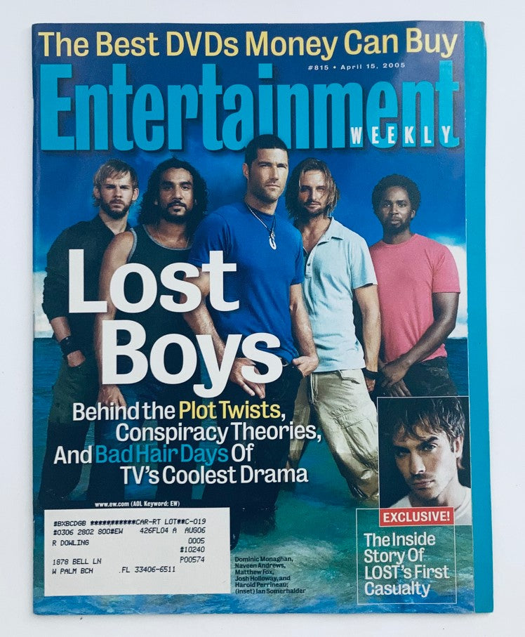 Entertainment Weekly Magazine April 15 2005 #815 cover featuring the cast of Lost, including Dominic Monaghan and Matthew Fox, highlighting the plot twists and drama of the series.