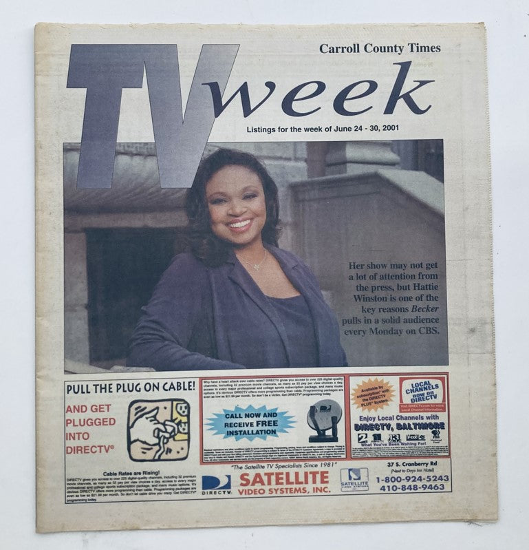 Front cover of TV Week Magazine June 24, 2001 featuring Hattie Winston from CBS, showcasing her as a prominent star.
