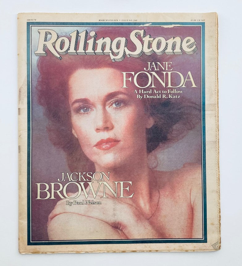 Cover of VTG Rolling Stone Magazine March 9 1978 No. 260 featuring Jane Fonda and Jackson Browne, highlighting their contributions to culture and society.