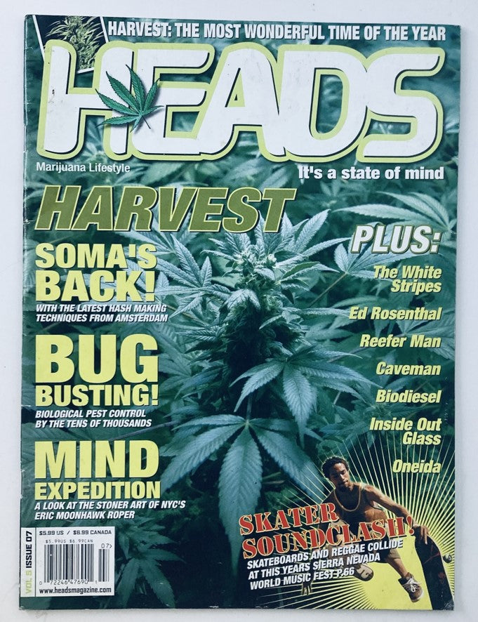 Heads Magazine September 2005 Vol 5 No. 7 cover featuring cannabis plants, headline 'Harvest: The Most Wonderful Time of the Year', showcasing marijuana lifestyle and cultural insights.