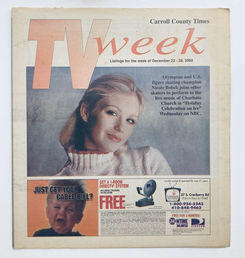 TV Week Magazine December 22 2002 featuring Olympian and U.S. figure skating champion Nicole Bobek on the cover, showcasing her portrait in a vintage style.