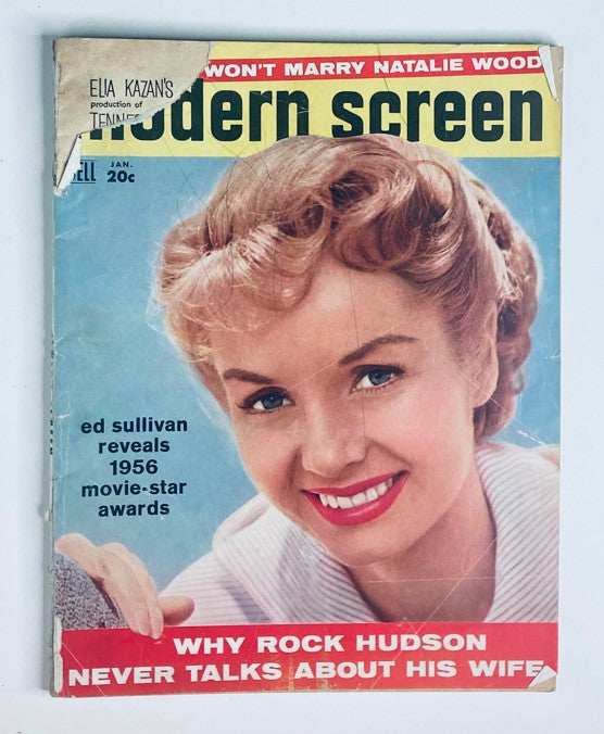 Cover of VTG Modern Screen Magazine January 1957 featuring Debbie Reynolds, showcasing mid-century Hollywood glamour with vintage elements.