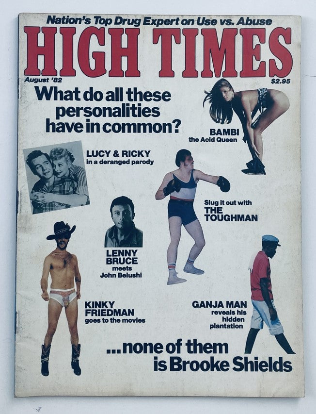 VTG High Times Magazine August 1982 #84 cover featuring Kinky Friedman, Lenny Bruce, and more with a tagline about personalities and drug culture.