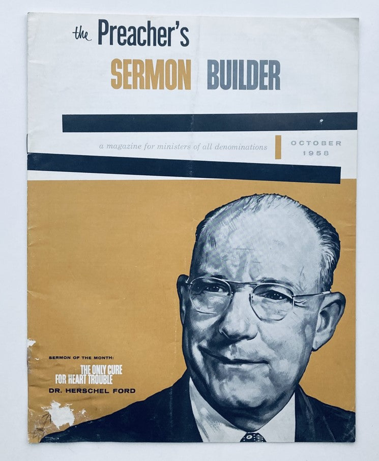 Cover of VTG The Preacher's Sermon Builder Magazine October 1958 featuring Dr. Herschel Ford with a bold orange and black design.
