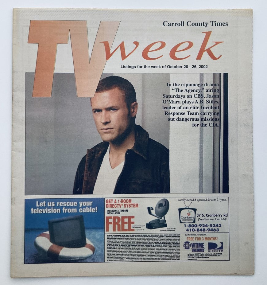 Cover of TV Week Magazine from October 20, 2002 featuring Jason O'Mara in The Agency, showcasing TV listings and promotional content.