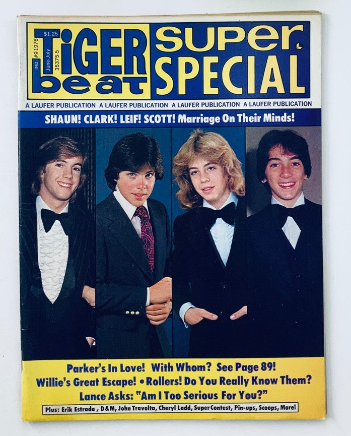 Cover of Tiger Beat Super Special 1978 #9 featuring popular stars Shaun Cassidy, Leif Garrett, and others, highlighting articles about relationships and entertainment.
