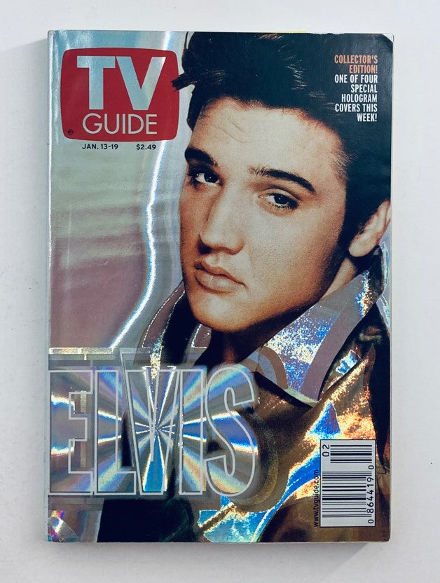 TV Guide Magazine January 13 2001 featuring Elvis Presley on the cover, showcasing a collector's edition with vibrant colors and holographic accents.