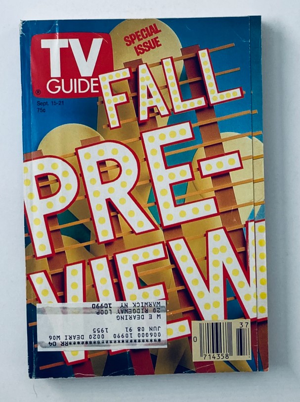 Cover of TV Guide Magazine September 15 1990 Fall Preview Special NY Metro Edition featuring bright colors and large text announcing 'FALL PREVIEW'.