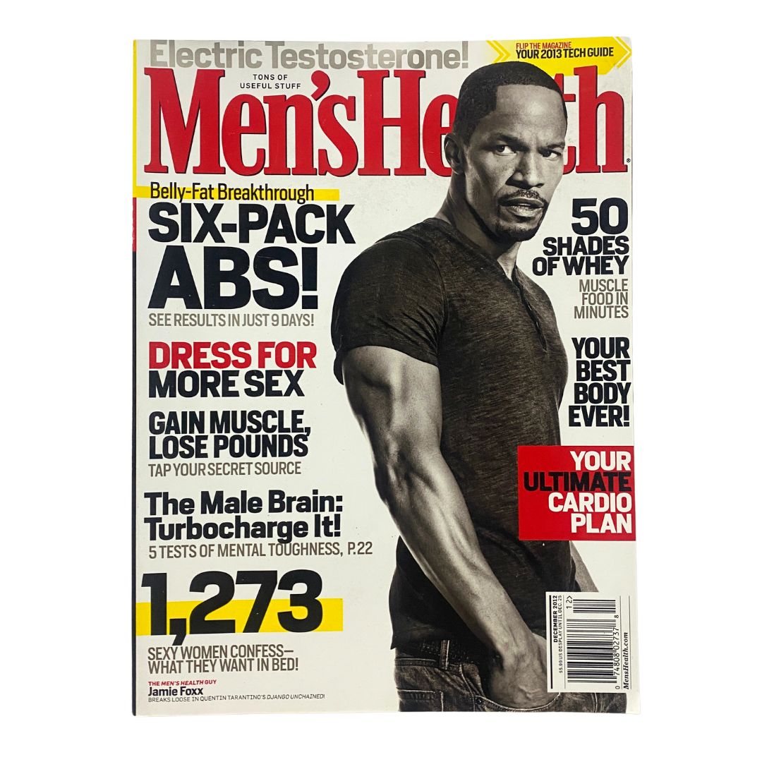 Men's Health Magazine December 2012 featuring actor Jamie Foxx on the cover, showcasing themes of health and fitness alongside articles on men's wellness and lifestyle.