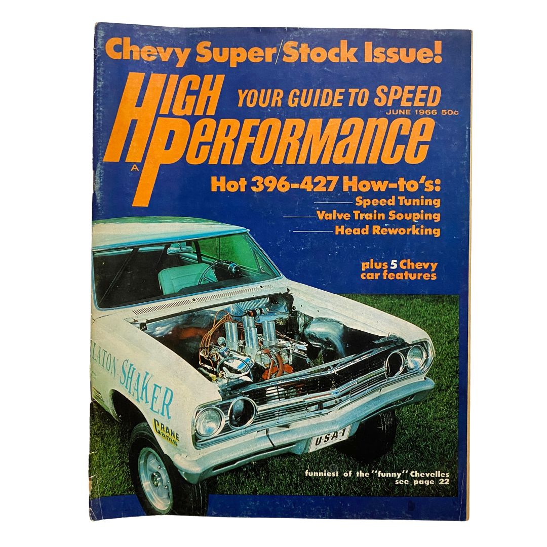 VTG High Performance Magazine June 1966 featuring a classic Chevy 'Funny' Chevelle on the cover, emphasizing hot rod techniques and automotive culture.