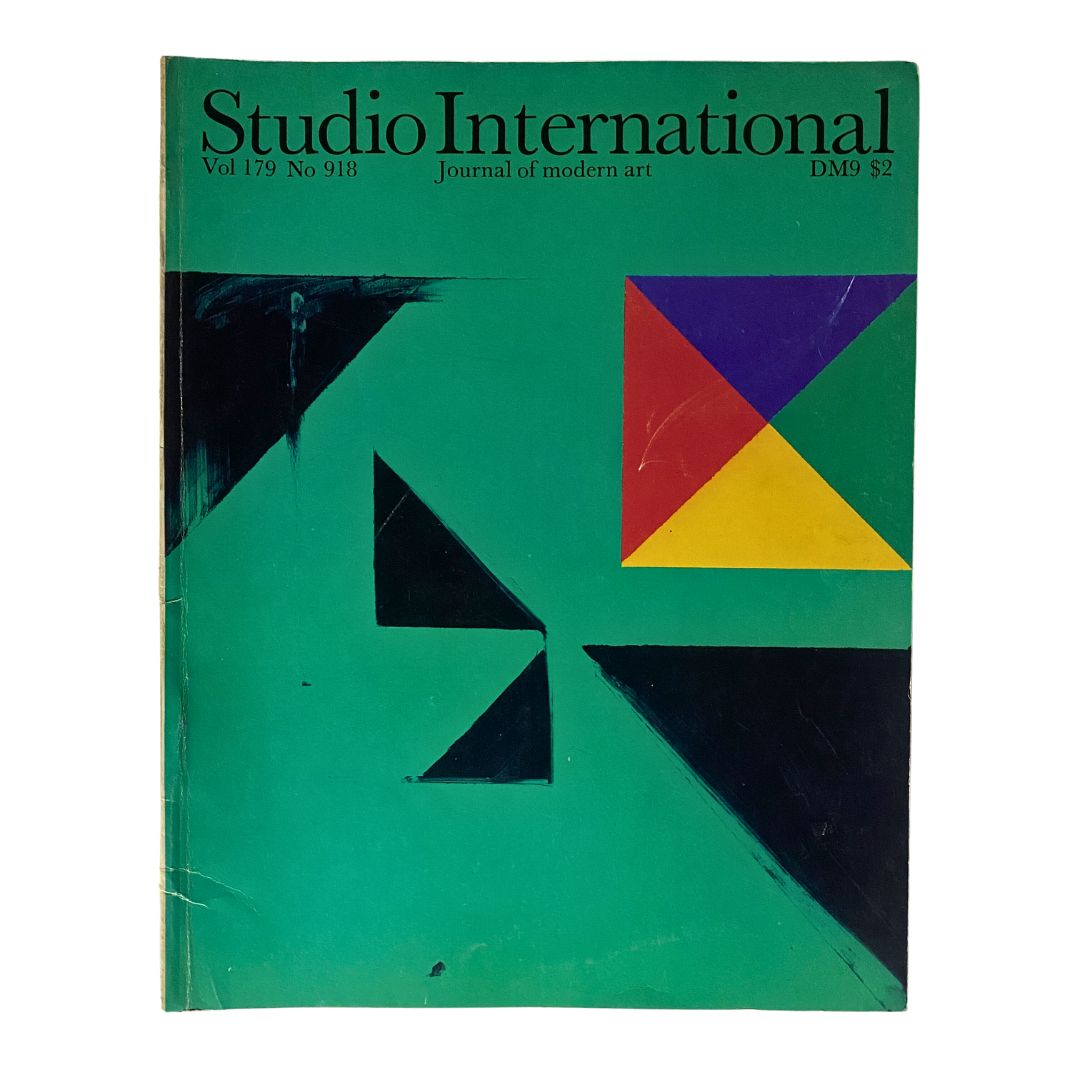 Cover of VTG Studio International Magazine January 1970 featuring geometric shapes and vibrant colors, designed by Paul Huxley.