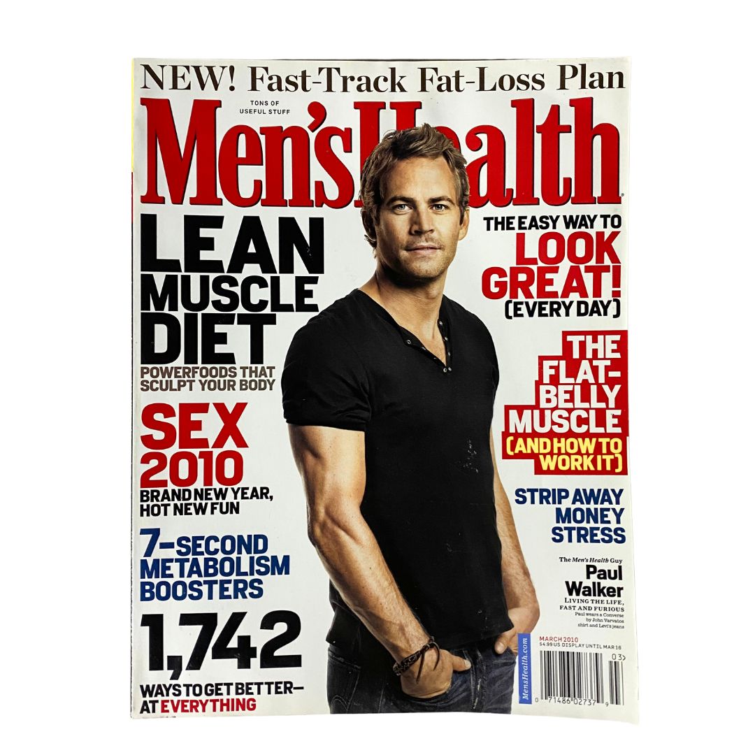 Men's Health Magazine March 2010 Paul Walker, Living The Life No Label
