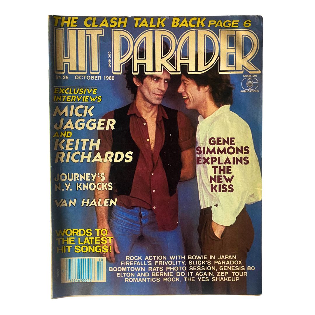 VTG Hit Parader Magazine October 1980 featuring Mick Jagger and Keith Richards on the cover, showcasing vibrant 1980s rock culture.