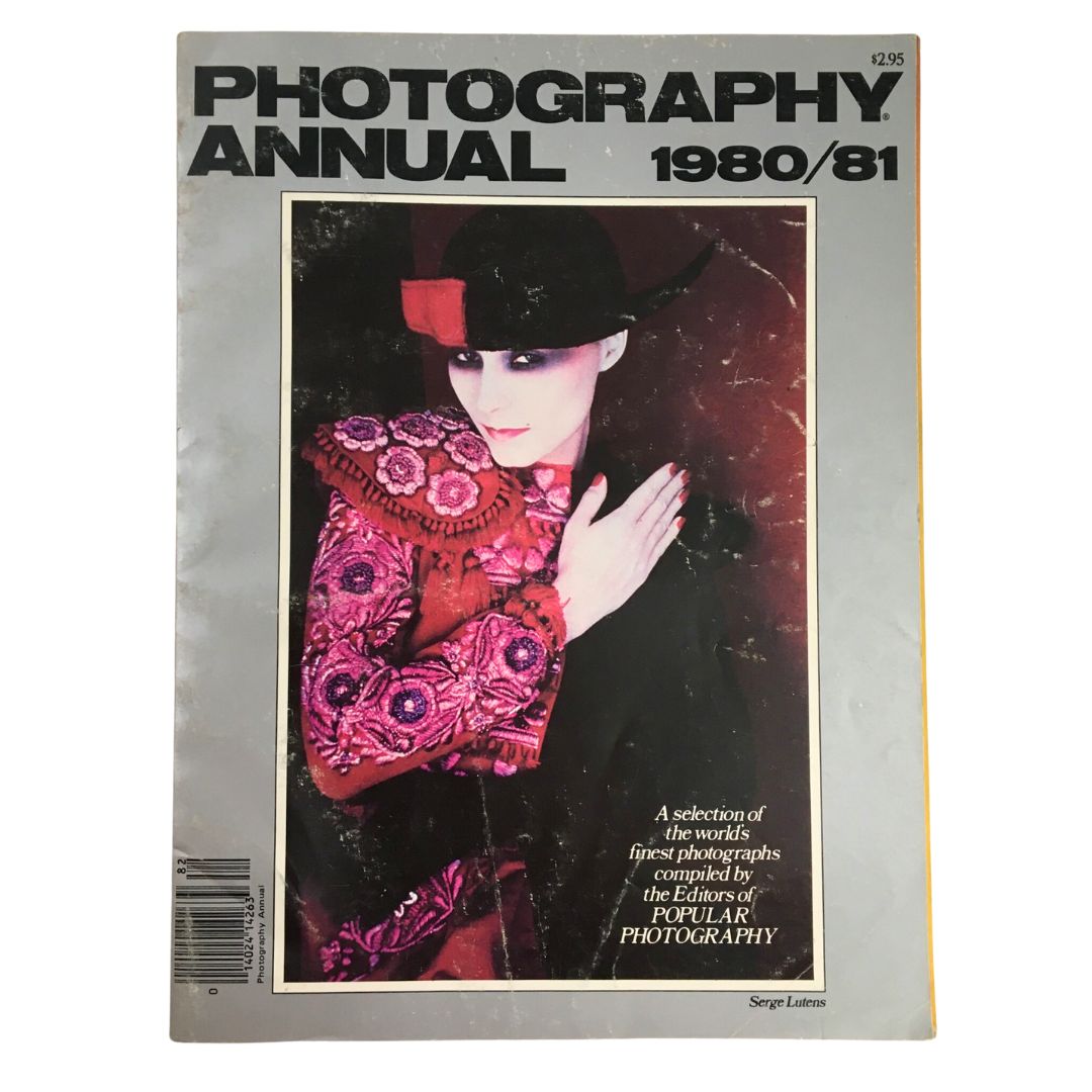 Cover of 'Photograph Annual 1980-1981: The Fifties, A Reflection & Lucien Clergue Portfolio', featuring a model in vibrant attire with intricate patterns, showcasing a blend of fashion and photography. Published by My Store.