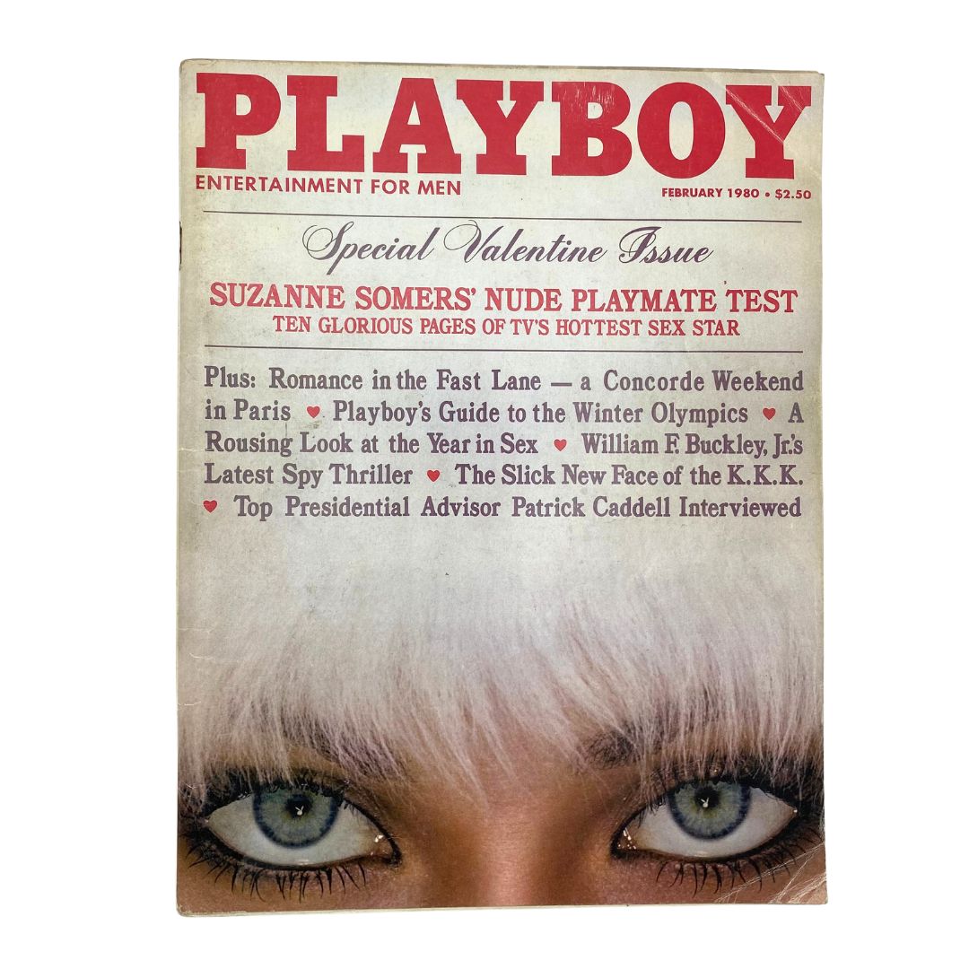 Cover of Playboy Magazine February 1980 featuring a close-up of a woman's eyes with the title 'PLAYBOY' prominently displayed, highlighting the special Valentine issue.