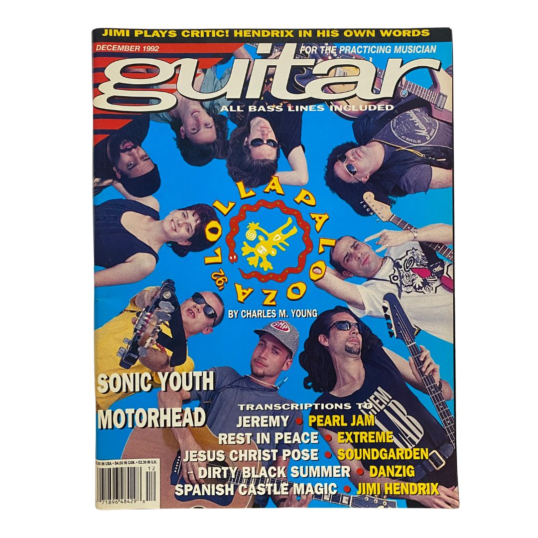 Guitar for the Practicing Musician December 1992 magazine cover featuring Sonic Youth and headlines about music legends.