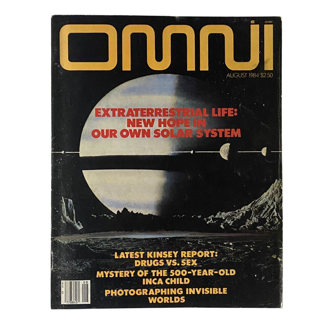 Cover of the VTG Omni Magazine August 1984 titled 'New Hope in Our Own Solar System', featuring images related to extraterrestrial life and our solar system.