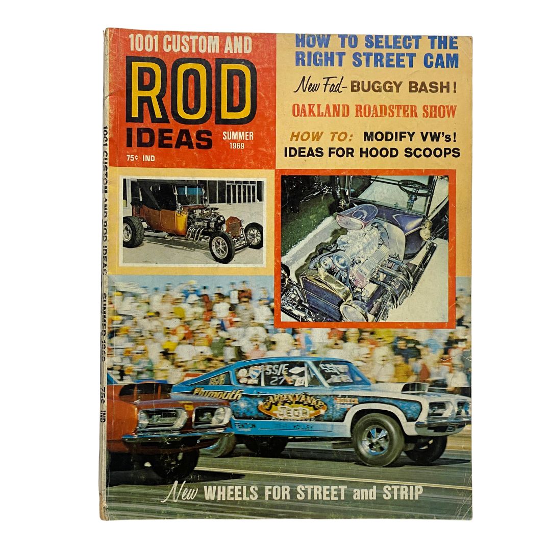 Cover of VTG 1001 Custom & Rod Ideas Magazine Summer 1969 featuring Buggy Bashes, showcasing vintage car designs, racing events, and automotive culture from the 1960s.